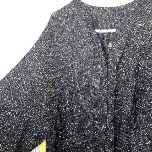 Vintage Womens Duster Sweater Size XL Deep Navy Green Metallic Handmade Casual - Picture 9 of 16